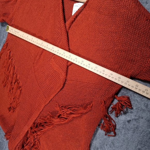 FOREVER 21 Womens Long Sleeve Open Front Rust Fringe Sweater Cardigan Sz 1X NWT - Picture 8 of 12